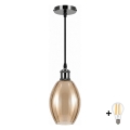 BRILAGI - LED lestenec na vrvici RETRO GLASS 1xE27/60W/230V premer 17 cm črna/dimno bež