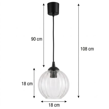 Brilagi - LED lestenec na vrvici RETRO GLASS 1xE27/60W/230V premer 18 cm črna/prozorna