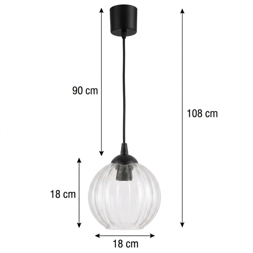 Brilagi - LED lestenec na vrvici RETRO GLASS 1xE27/60W/230V premer 18 cm črna/prozorna