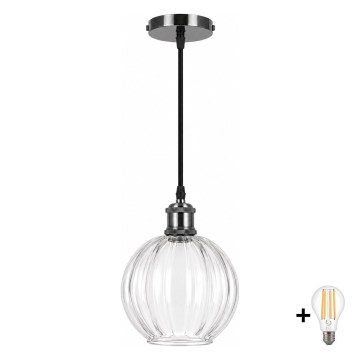 BRILAGI - LED lestenec na vrvici RETRO GLASS 1xE27/60W/230V premer 18 cm črna/prozorna
