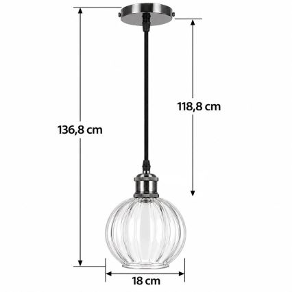 BRILAGI - LED lestenec na vrvici RETRO GLASS 1xE27/60W/230V premer 18 cm črna/prozorna