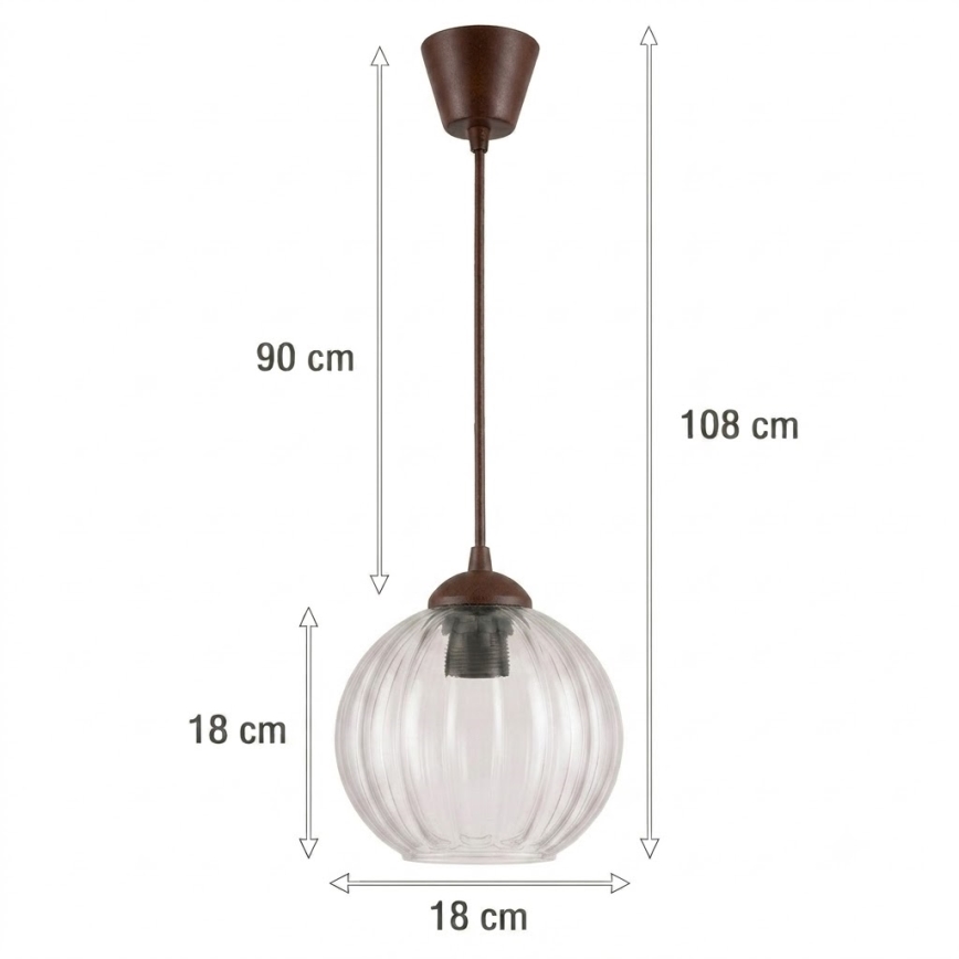 Brilagi - LED lestenec na vrvici RETRO GLASS 1xE27/60W/230V, premer 18 cm, rjava/prosojna