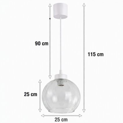 Brilagi - LED lestenec na vrvici RETRO GLASS 1xE27/60W/230V premer 25 cm bela/prozorna