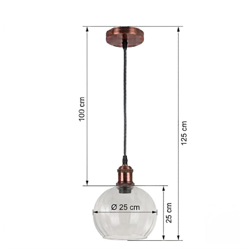 Brilagi - LED lestenec na vrvici RETRO GLASS 1xE27/60W/230V premer 25 cm bela/prozorna