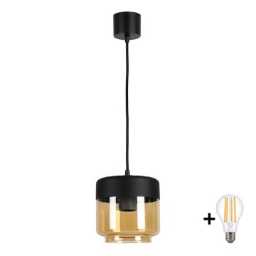 Brilagi - LED lestenec na vrvici RETRO GLASS 1xE27/60W/230V Ø 14 cm črna/dimno bež
