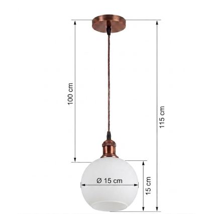 BRILAGI - LED lestenec na vrvici RETRO GLASS 1xE27/60W/230V Ø 15 cm bakrena/bela