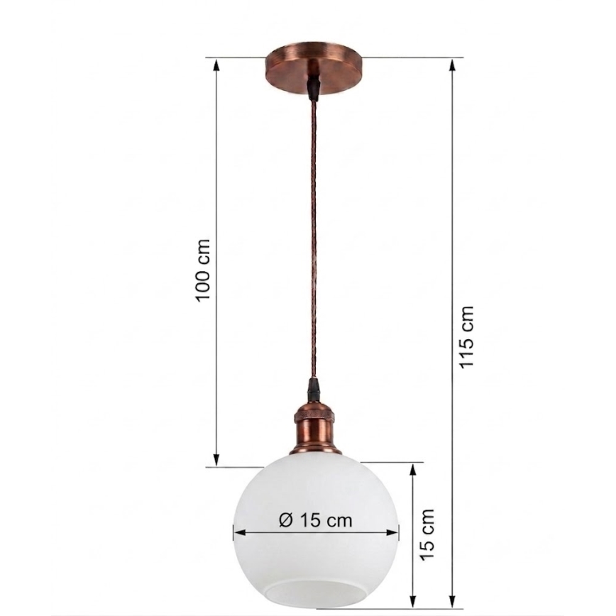 BRILAGI - LED lestenec na vrvici RETRO GLASS 1xE27/60W/230V Ø 15 cm bakrena/bela