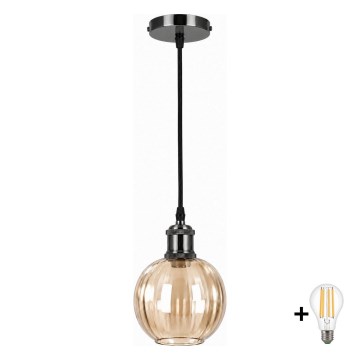 BRILAGI - LED lestenec na vrvici RETRO GLASS 1xE27/60W/230V Ø 18 cm črna/dimno rjava