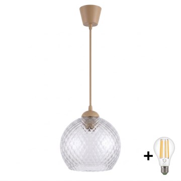 Brilagi - LED lestenec na vrvici RETRO GLASS 1xE27/60W/230V Ø 25 cm bež/dimno siva