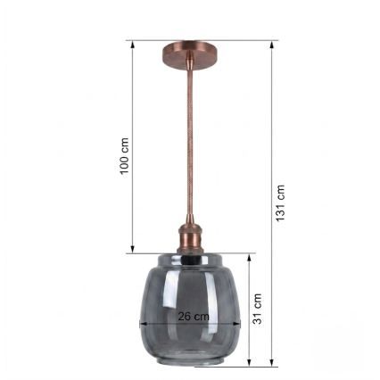 BRILAGI - LED lestenec na vrvici RETRO GLASS 1xE27/60W/230V premer 26 cm bakrena/dimno siva