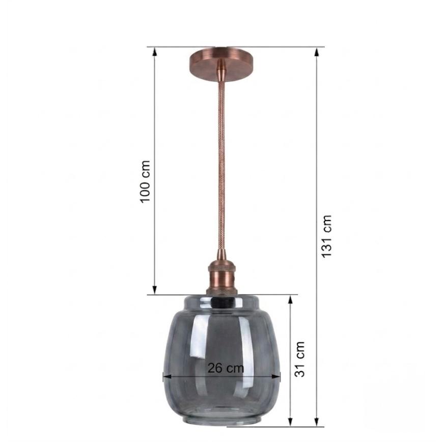 BRILAGI - LED lestenec na vrvici RETRO GLASS 1xE27/60W/230V premer 26 cm bakrena/dimno siva