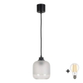 Brilagi - LED lestenec na vrvici RETRO GLASS 1×E27/60W/230V, premer 14 cm, črna/bela