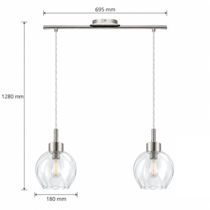 BRILAGI - LED lestenec na vrvici RETRO GLASS 2xE27/60W/230V mat krom/prozorno steklo