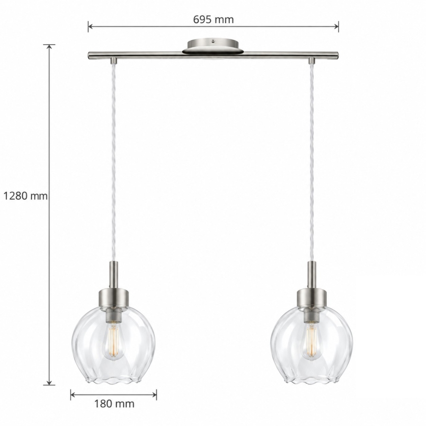 BRILAGI - LED lestenec na vrvici RETRO GLASS 2xE27/60W/230V mat krom/prozorno steklo
