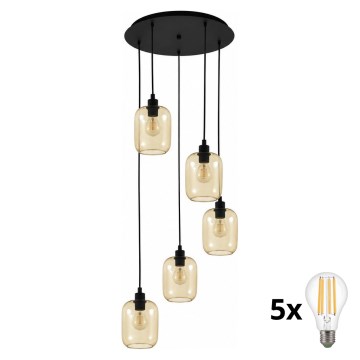 BRILAGI - LED Lestenec na vrvici RETRO GLASS 5xE27/60W/230V črna/dimna rjava