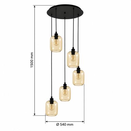 BRILAGI - LED Lestenec na vrvici RETRO GLASS 5xE27/60W/230V črna/dimna rjava