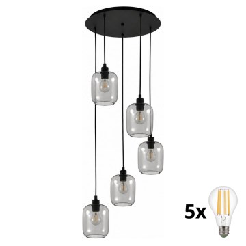 BRILAGI - LED lestenec na vrvici RETRO GLASS 5xE27/60W/230V črna/dimna siva