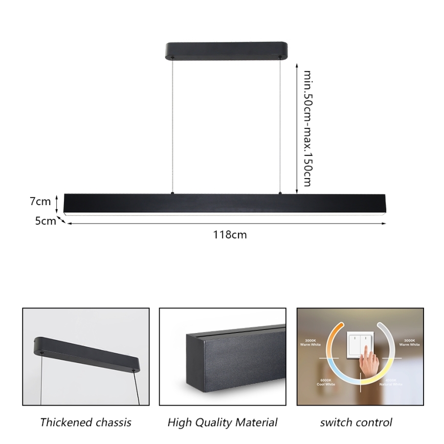 Brilagi - LED Lestenec na vrvici SLEEKLINE LED/40W/230V 3000/4500/6000K črna