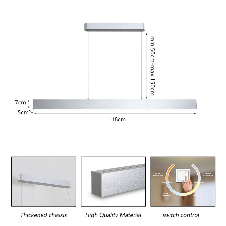 Brilagi - LED Lestenec na vrvici SLEEKLINE LED/40W/230V 3000/4500/6000K srebrna