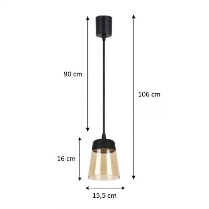 Brilagi - LED lestenec na vrvici RETRO GLASS 1xE27/60W/230V Ø 15,5 cm črna/dimna bež