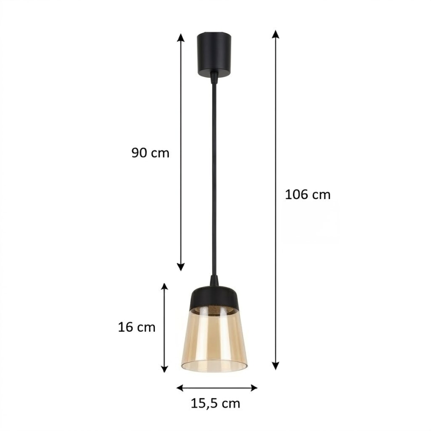 Brilagi - LED lestenec na vrvici RETRO GLASS 1xE27/60W/230V Ø 15,5 cm črna/dimna bež