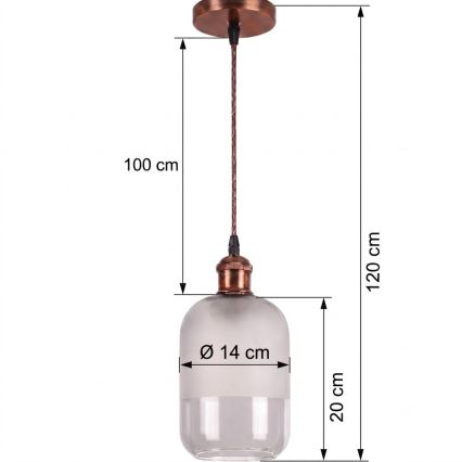 Brilagi - LED lestenec na žici RETRO GLASS 1xE27/60W/230V premer 14 cm bakrena/bela