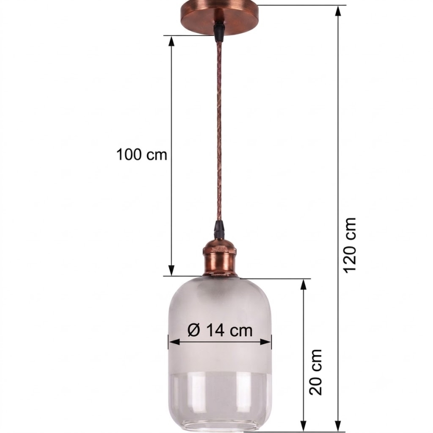 Brilagi - LED lestenec na žici RETRO GLASS 1xE27/60W/230V premer 14 cm bakrena/bela
