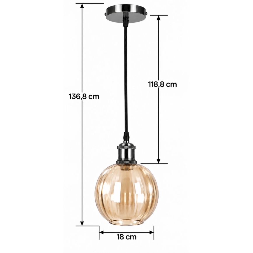 BRILAGI - LED lestenec na vrvici RETRO GLASS 1xE27/60W/230V Ø 18 cm črna/dimno rjava