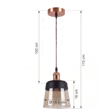 Brilagi - LED lestenec na kablu RETRO GLASS 1xE27/60W/230V premer 15,5 cm medena/dimna bež/črna