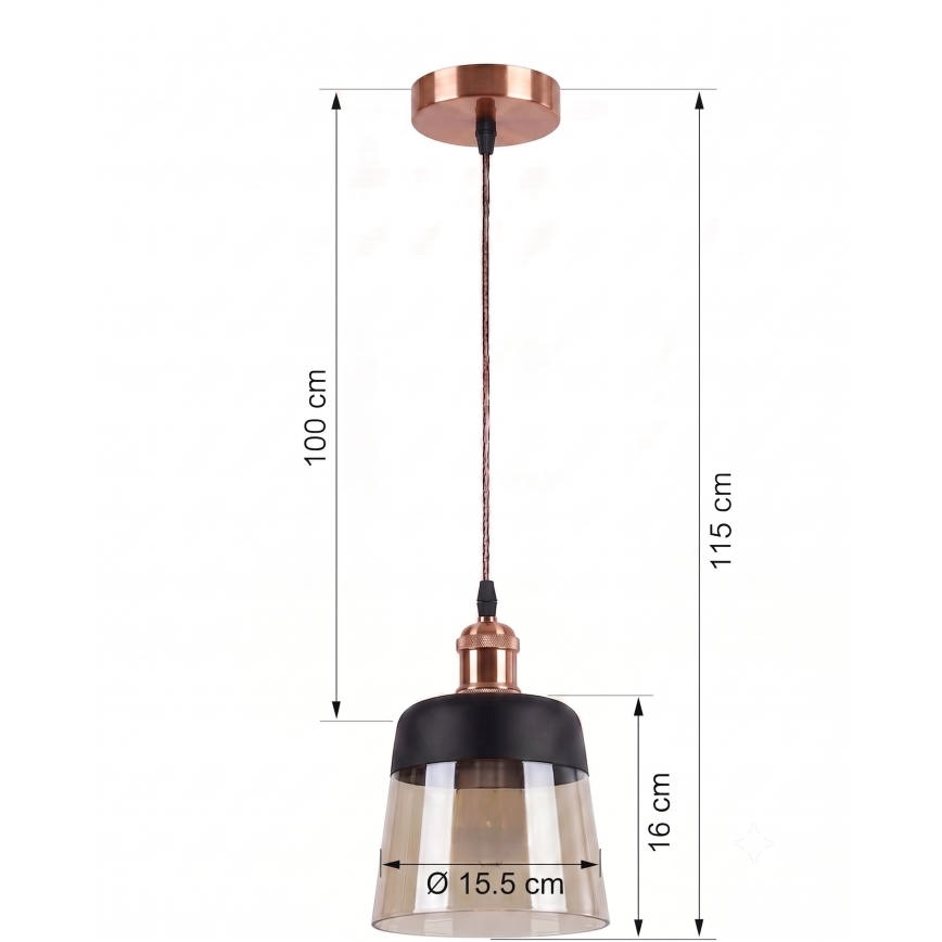 Brilagi - LED lestenec na kablu RETRO GLASS 1xE27/60W/230V premer 15,5 cm medena/dimna bež/črna
