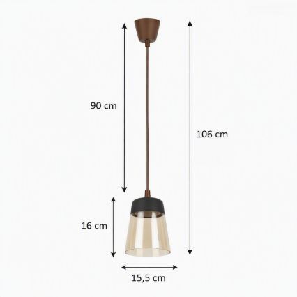 Brilagi - LED lestenec na kablu RETRO GLASS 1xE27/60W/230V Ø 15,5 cm rjava/dimno bež/črna