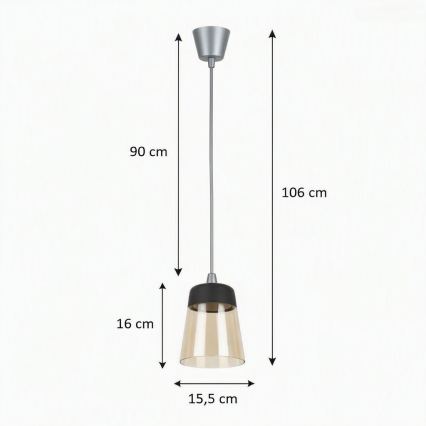 Brilagi - LED viseča svetilka na žici RETRO GLASS 1xE27/60W/230V premer 15,5 cm srebrna/dimno bež/črna