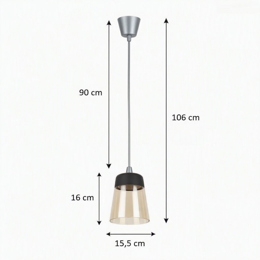 Brilagi - LED viseča svetilka na žici RETRO GLASS 1xE27/60W/230V premer 15,5 cm srebrna/dimno bež/črna