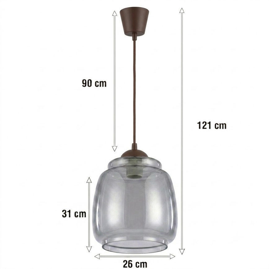 Brilagi - LED lestenec na kablu RETRO GLASS 1xE27/60W/230V premer 26 cm rjava/dimno siva