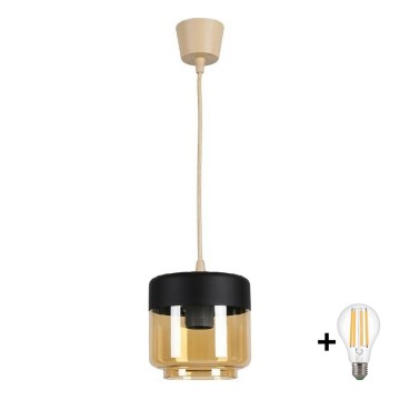 Brilagi - LED lestenec RETRO GLASS 1xE27/60W/230V pr. 14 cm bež/dimljeno bež/črna