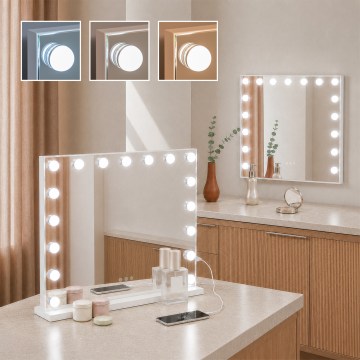 BRILAGI - LED ličilno ogledalo HOLLYWOOD z zatemnitvijo LED/15W/230V CCT + 2x USB 60x50 cm belo
