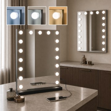 BRILAGI - LED ličilno ogledalo z možnostjo zatemnitve HOLLYWOOD LED/15W/230V CCT + 2x USB 55x77 cm črna