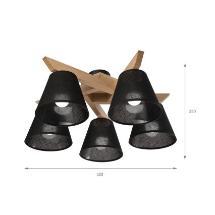 Brilagi - LED  Nadgradni lestenec ANTHONY 5xE14/40W/230V hrast/črna