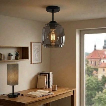 BRILAGI - LED Pritrjen stropni lestenec RETRO GLASS 1xE27/60W/230V premer 26 cm črna/zadimljena siva