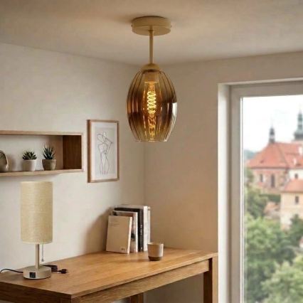 BRILAGI - LED pritrjen lestenec RETRO GLASS 1xE27/60W/230V, premer 17 cm, bež/dimno bež