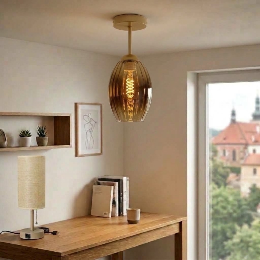 BRILAGI - LED pritrjen lestenec RETRO GLASS 1xE27/60W/230V, premer 17 cm, bež/dimno bež