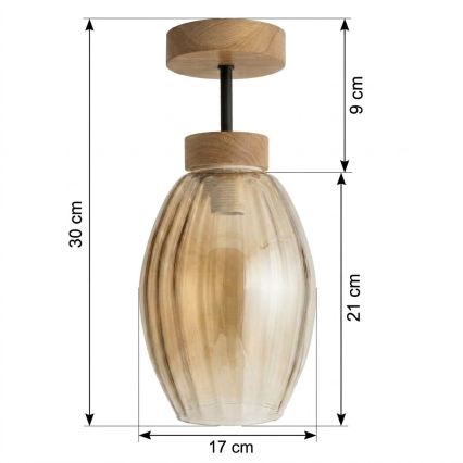 BRILAGI - LED pritrjen stropni lestenec RETRO GLASS 1xE27/60W/230V premer 17 cm hrast/dimno bež