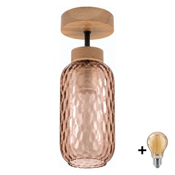 BRILAGI - LED Nadometni lestenec RETRO GLASS 1xE27/60W/230V Ø 14 cm hrast/dimno rjava