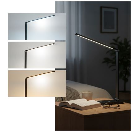 Brilagi - Zatemnjiva LED namizna svetilka na dotik z brezžičnim polnjenjem QI MODO CHARGE LED/7W/5V 3000/4000/6000K črna