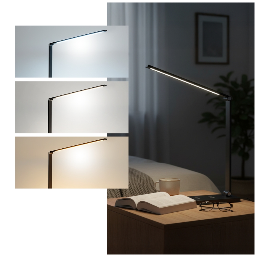 Brilagi - Zatemnjiva LED namizna svetilka na dotik z brezžičnim polnjenjem QI MODO CHARGE LED/7W/5V 3000/4000/6000K črna
