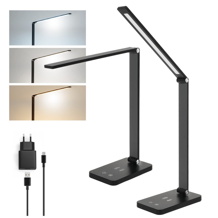 Brilagi - Zatemnjiva LED namizna svetilka na dotik z brezžičnim polnjenjem QI MODO CHARGE LED/7W/5V 3000/4000/6000K črna