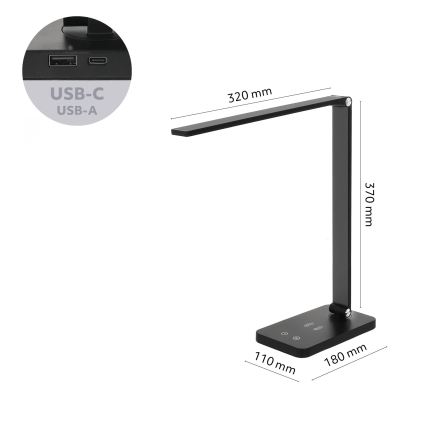 Brilagi - Zatemnjiva LED namizna svetilka na dotik z brezžičnim polnjenjem QI MODO CHARGE LED/7W/5V 3000/4000/6000K črna