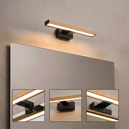 Brilagi - LED kopalniška osvetlitev za ogledalo 3 v 1 WOODY MIRROR LED/8W/230V IP44 črna/hrast
