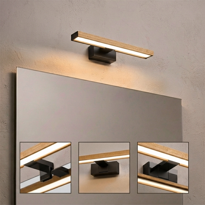 Brilagi - LED kopalniška osvetlitev za ogledalo 3 v 1 WOODY MIRROR LED/8W/230V IP44 črna/hrast