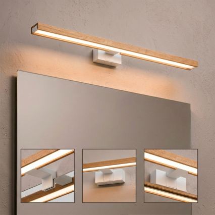 Brilagi - LED kopalniška osvetlitev za ogledalo 3v1 WOODY MIRROR LED/15W/230V 80 cm IP44 bela/hrast
